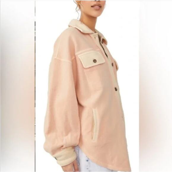 BiBi Blush Fleece Oversized Shacket Jacket Cozy Soft Button Front - Size M - Picture 1 of 6